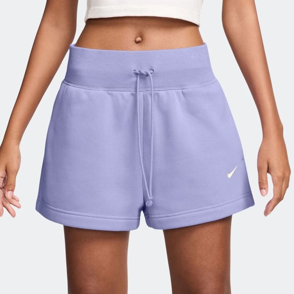 NikeCourt Phoenix Fleece Lilac Ice High Waisted Loose Tennis Sweat Shorts Medium